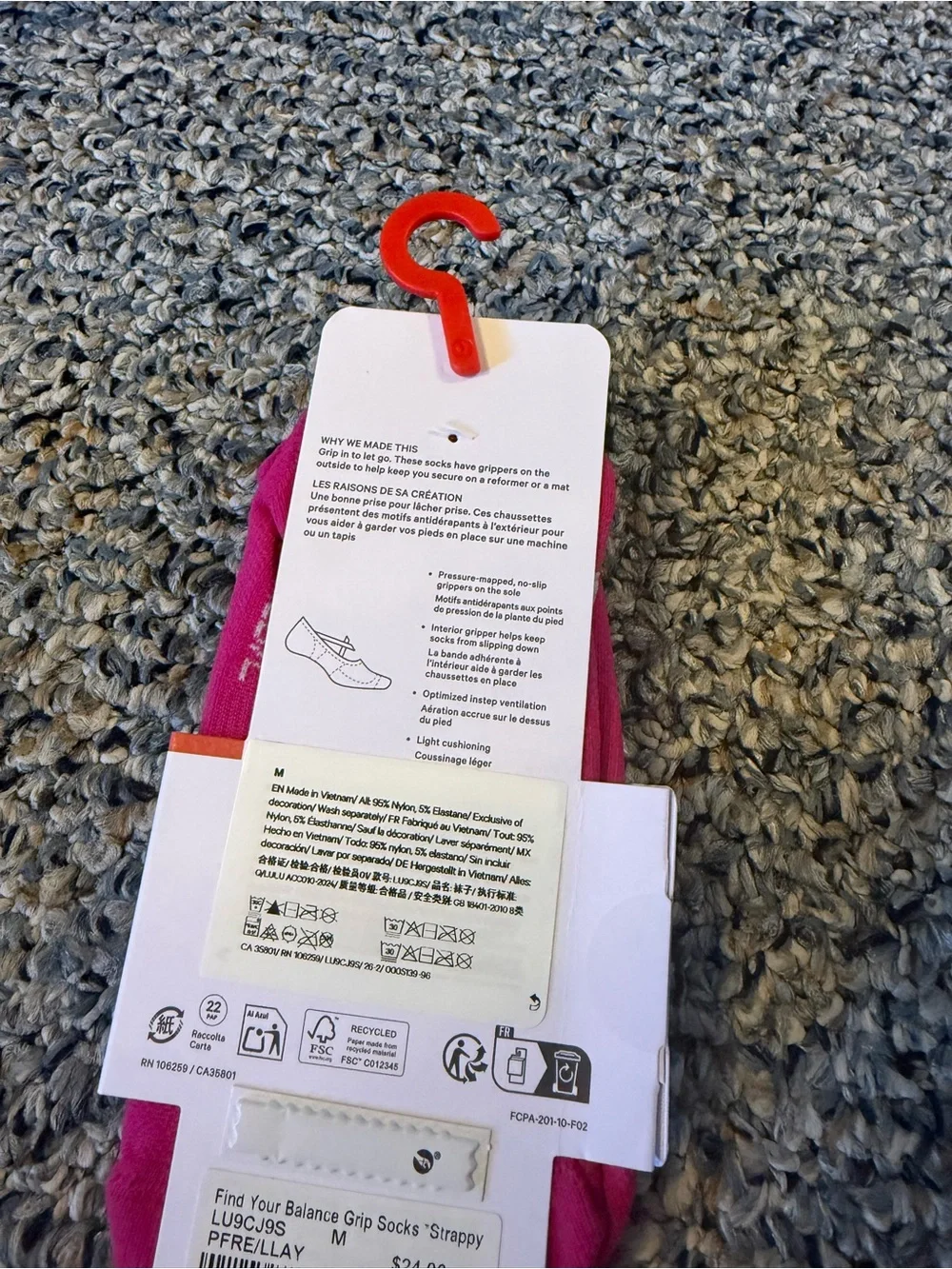 NWT LULULEMON Find Your Balance Grip Sock Strappy Pink Flare/Lilac Play